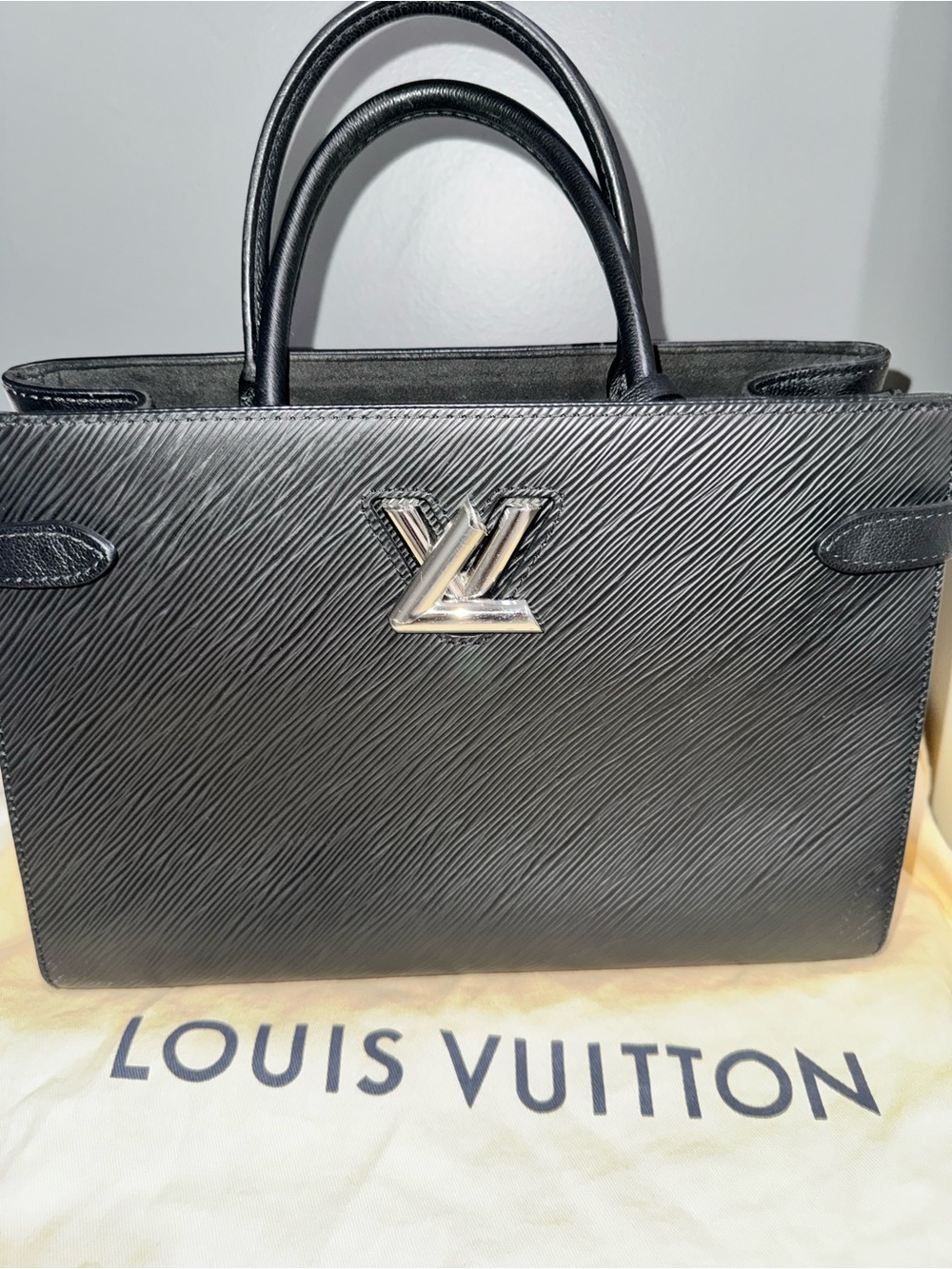 Louis Vuitton Black Epi Leather Satchel with Silver LV Emblem